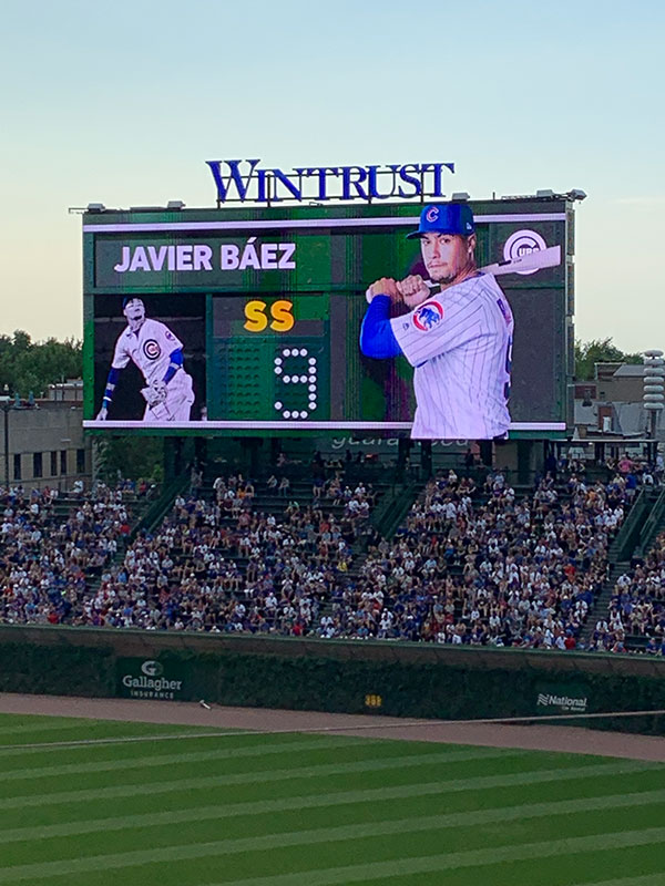 Javier Baez on scoreboard - June 24, 2019