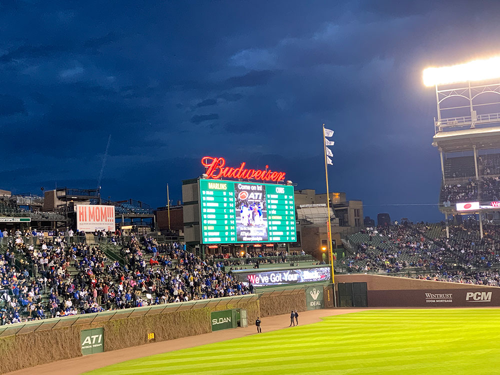 View from right field of the scoreboard