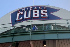 Cubs logo on backside of centerfield scoreboard - May 22, 2019