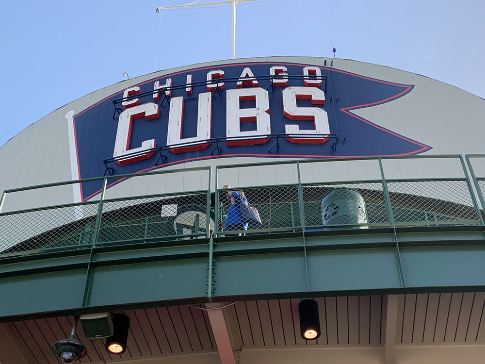 Cubs logo on backside of centerfield scoreboard - May 22, 2019