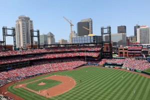 View looking into Busch Stadium from along first base line - June 2, 2019