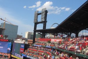 St. Lous  skyline and Arch from Busch Stadium  - June 1, 2019