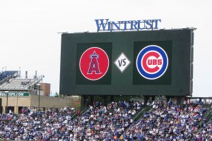 Angels vs. Cubs on scoreboard - June 3, 2019