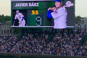 Javier Baez on scoreboard - June 24, 2019