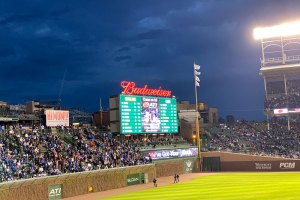 View from right field of the scoreboard