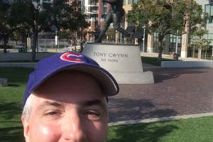 Pat in front of Tony Gwynn Statue at Petco Park