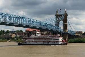 Roebling Suspension Bridge with steam ship