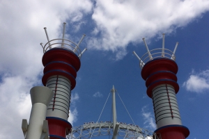 Smoke stack in center field