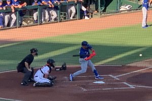 Toronto player swings at pitch