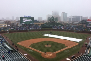 Tarp being removed for baseball